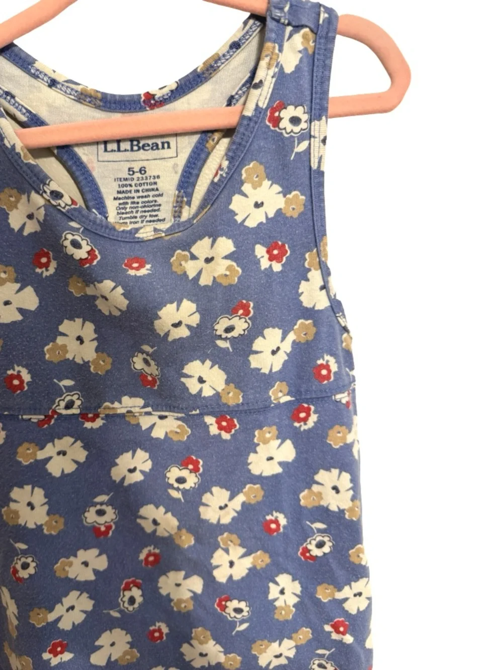 L.L.Bean Girls Red White Blue Floral Play Dress Size 5/6